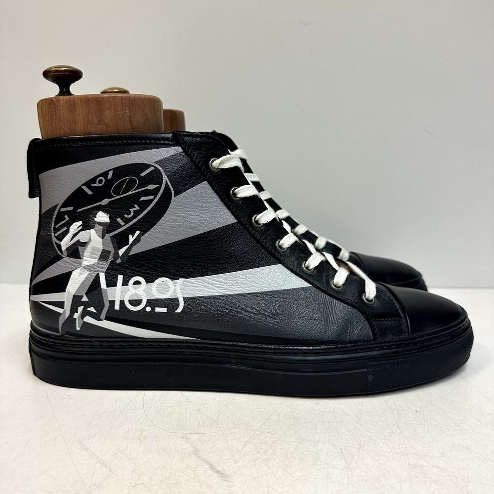 WORN 1x Ralph Lauren Purple Label Black Calf High Top Sneaker Made in Italy 13 D